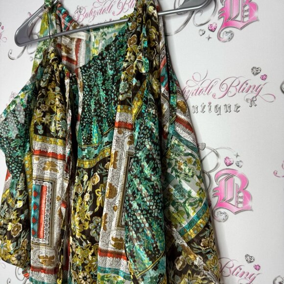 Costa Blanca open shoulder blouse top shirt paisley boho silky shimmer keyhole - Picture 3 of 12